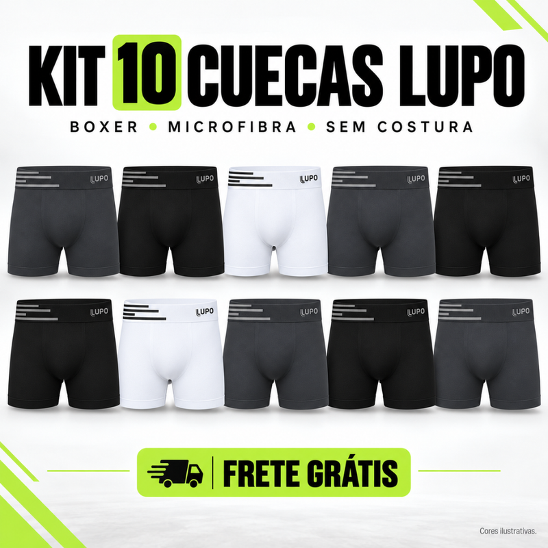 Kit 10 Cuecas Boxer Lupo Originais – Microfibra Sem Costura